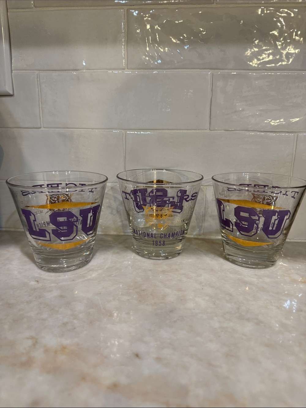 Vintage LSU Tigers 1958 National Champions Cocktail Glass Set of 3